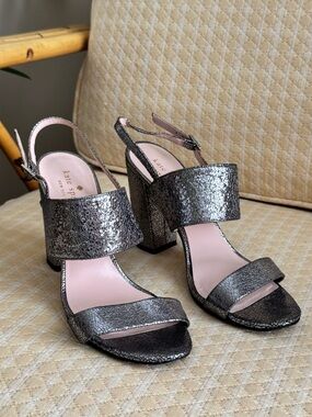 Kate Spade Silver Glitter Block Heel Sandals - Special Occasion Women’s Size 8